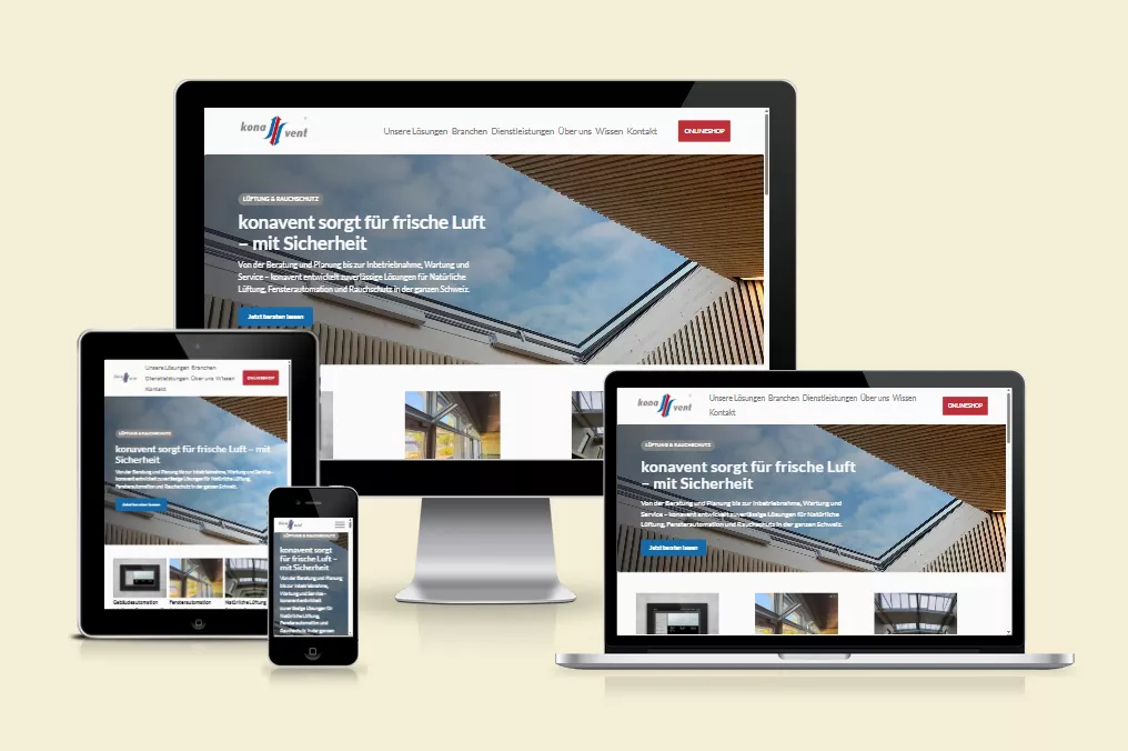 Responsive Unternehmenswebsite auf Desktop, Tablet und Smartphone