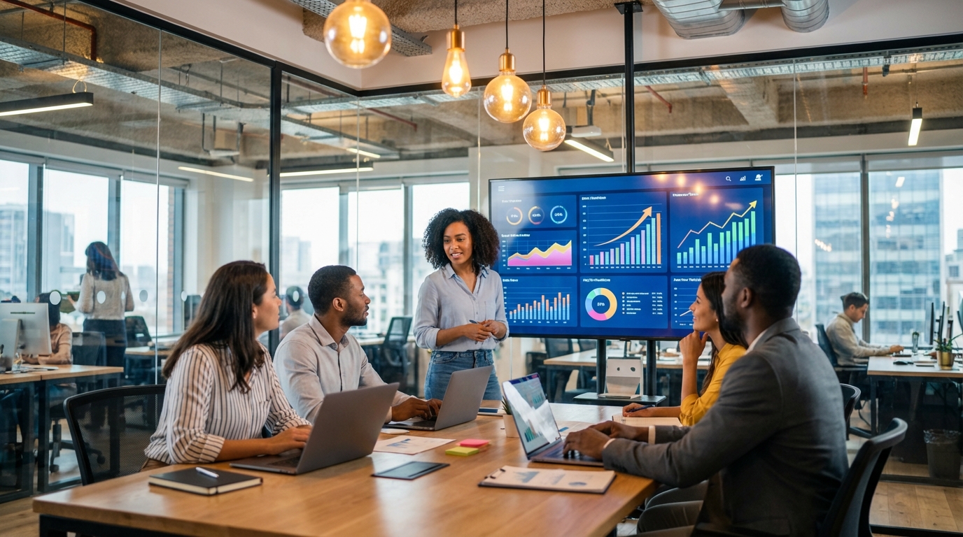 Marketing-Team arbeitet an digitalen Kampagnen und Analysen