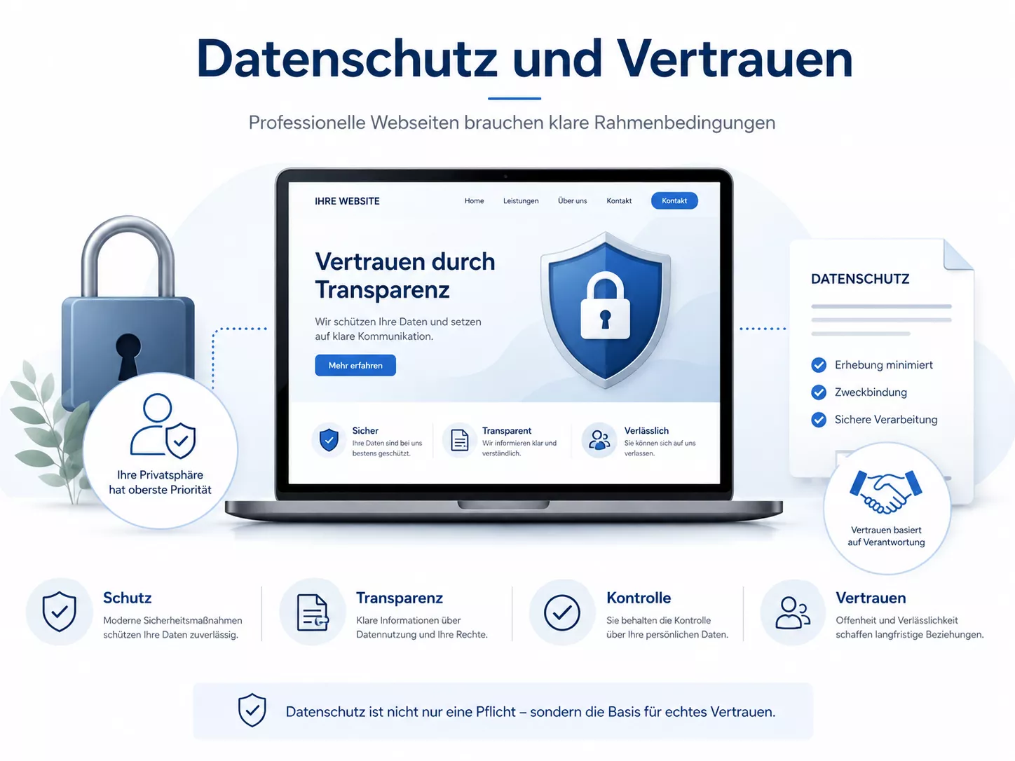 Transparenz, Sicherheit und Kontrolle sowie Datenschutz und Vertrauen gehören bei einer geschützten Webseite dazu