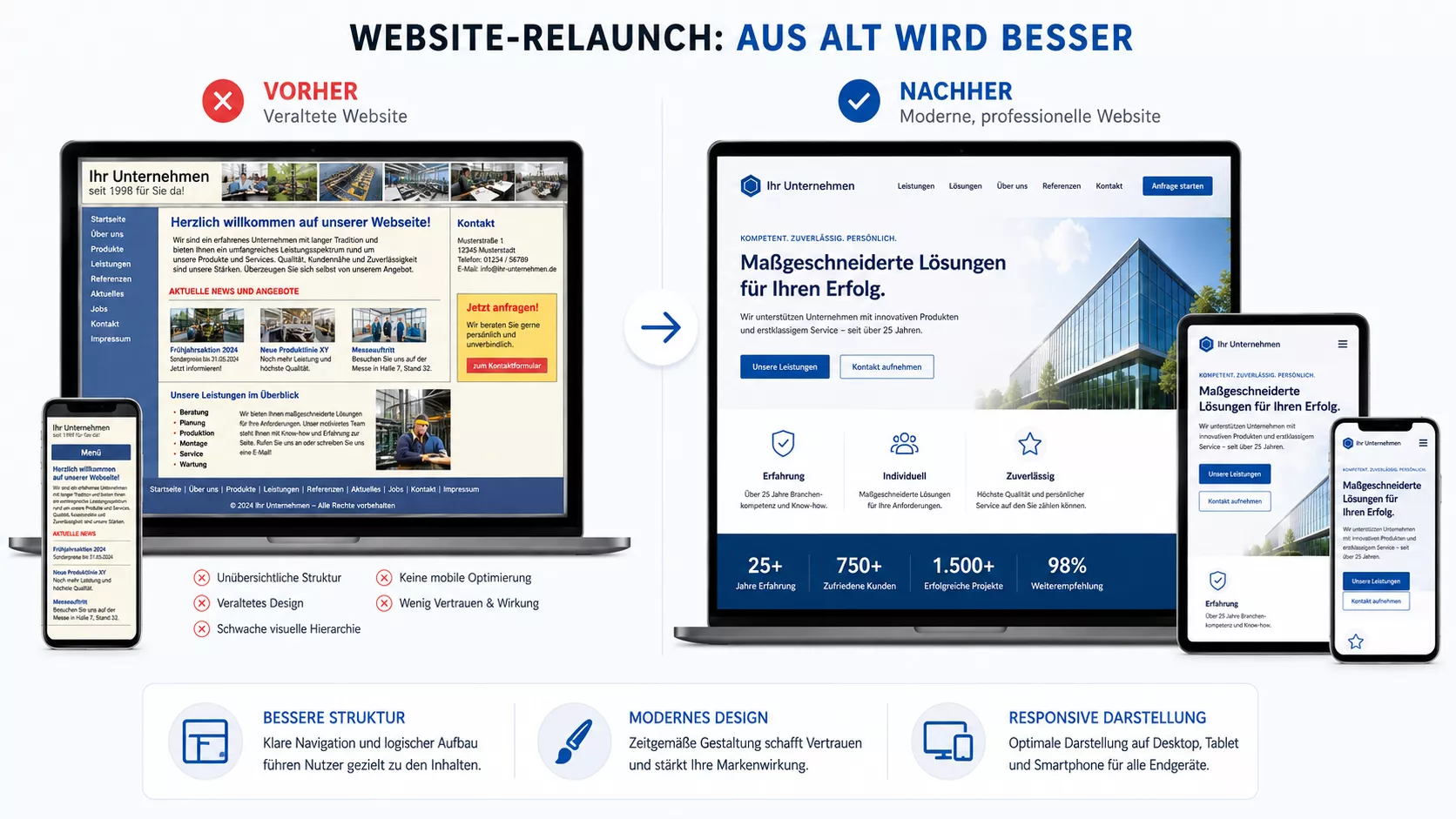 Webdesign und Redesign für moderne, übersichtliche und professionelle Unternehmenswebseiten.