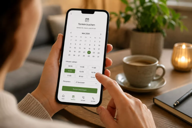 Kunde nutzt eine Progressive Web App für Terminbuchung und Reservation.