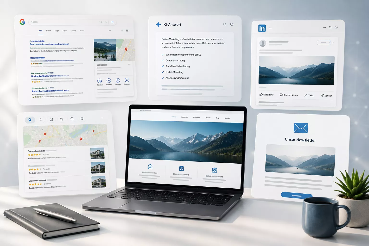 Online-Marketing und digitale Sichtbarkeit für KMU bei Google, lokaler Suche und KI-Systemen.